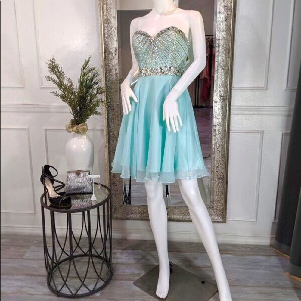 Aqua Strapless Short Homecoming Dress